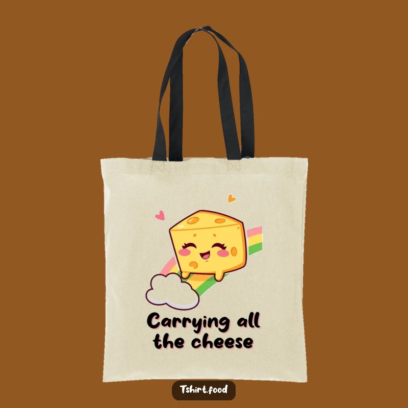 Funny Winking Cheese Wedge Rainbow Tote Bag, Carry Your Laughs in Style